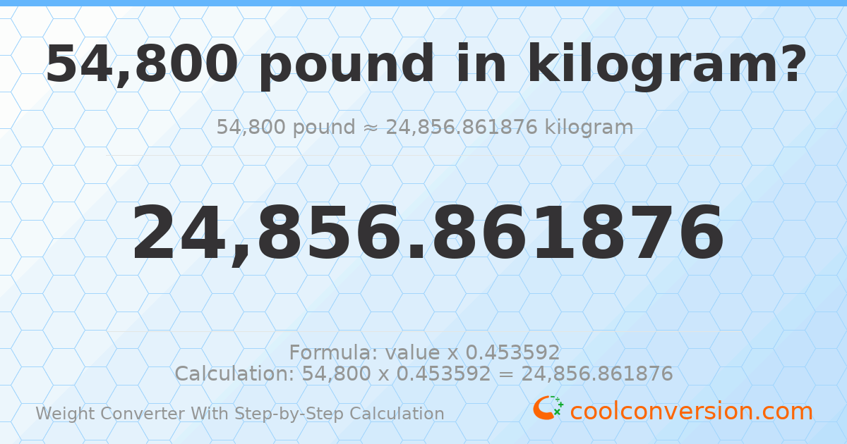 54800 pounds = 24856.9 kilograms