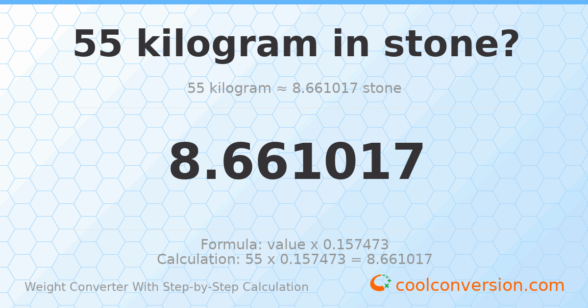 55 kilograms = 8.66102 stones