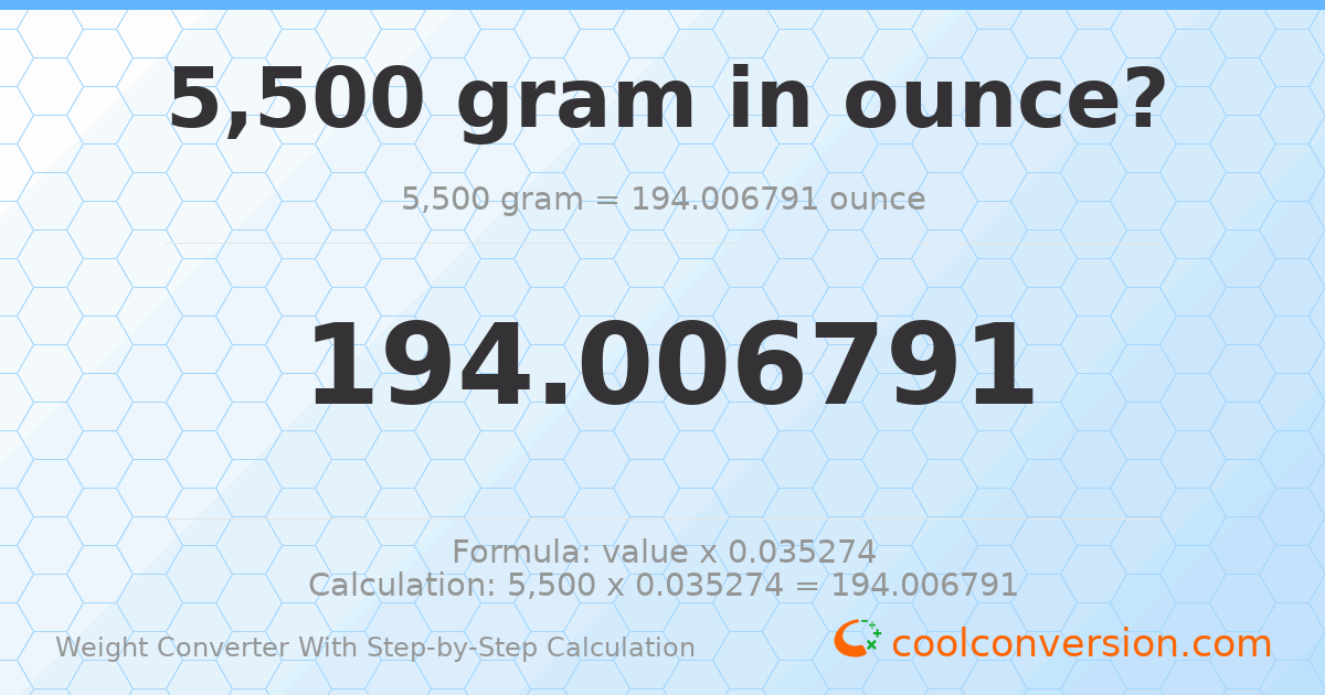 5500 grams = 194.007 ounces