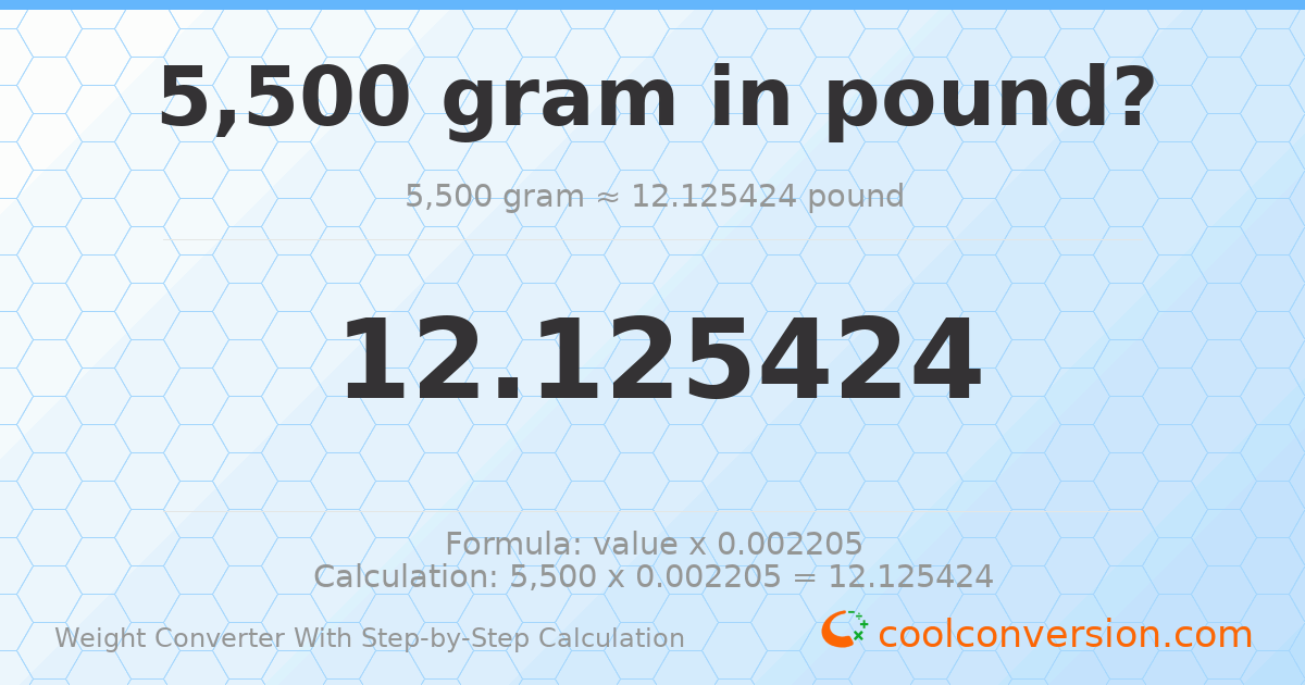 5500 grams = 12.1254 pounds