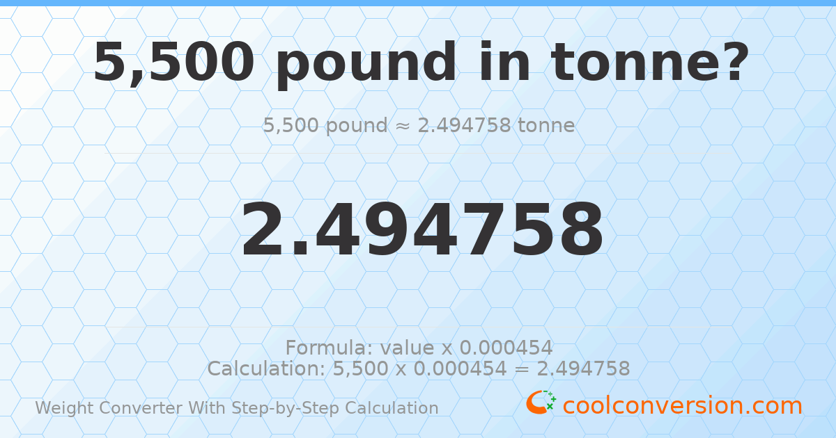 5500 pounds = 2.49476 tonnes