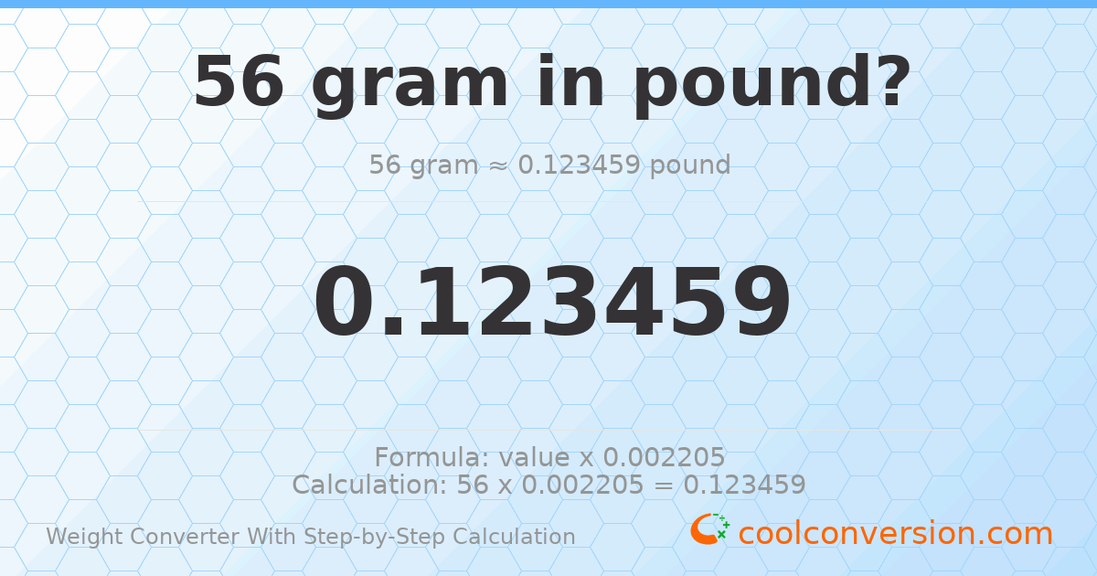 56 grams = 0.123459 pounds