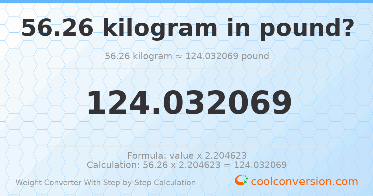 56.26 kilograms = 124.032 pounds