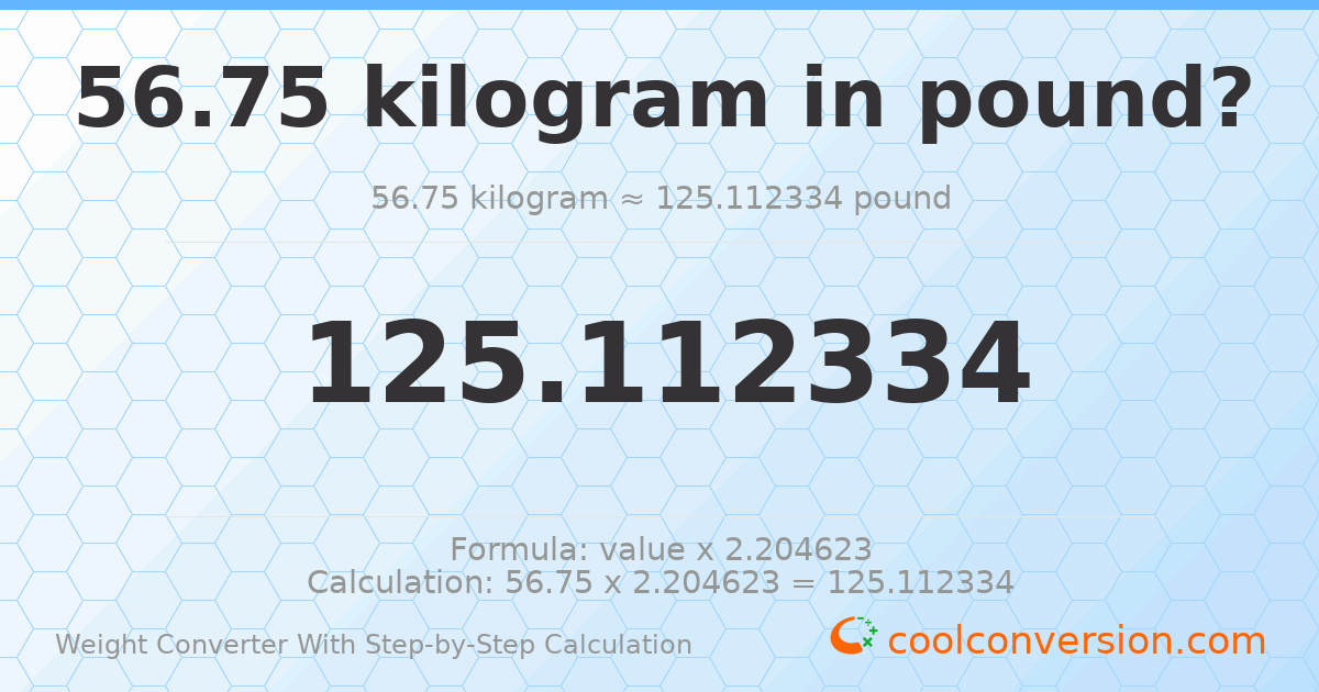 56.75 kilograms = 125.112 pounds