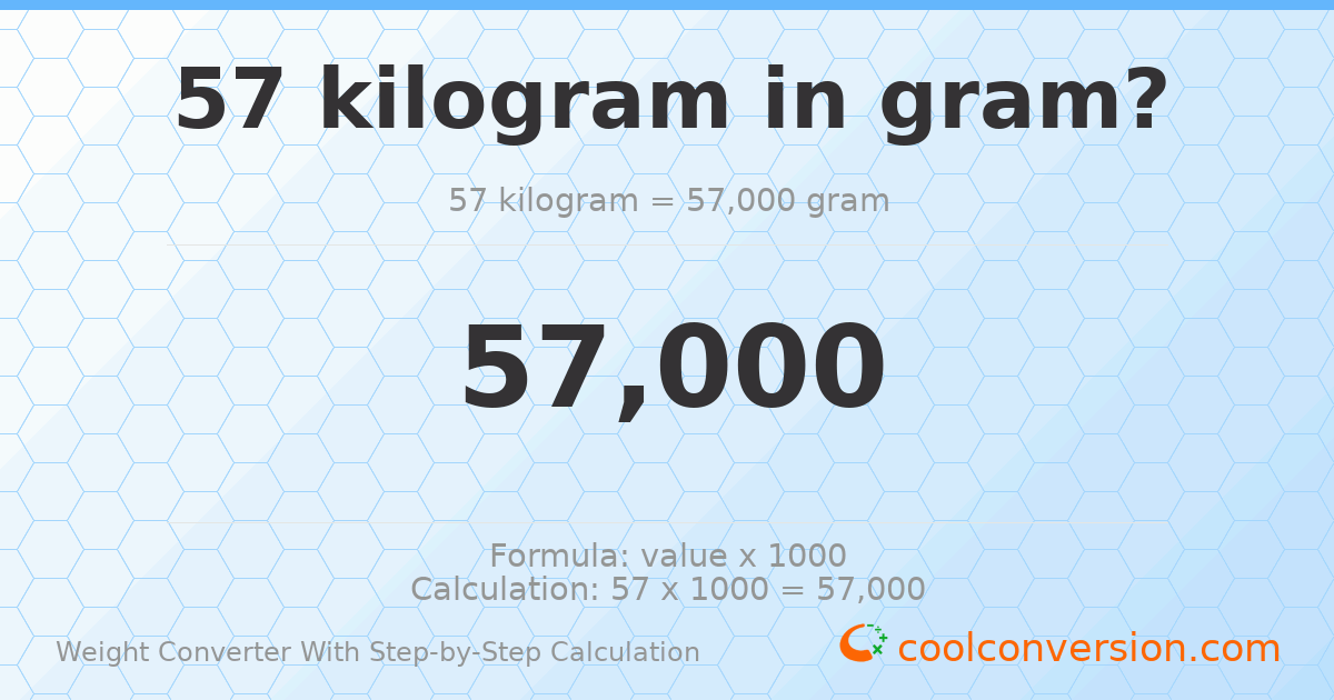 57 kilograms = 57000 grams