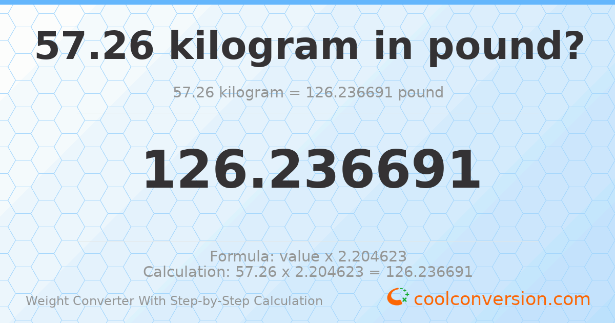 57.26 kilograms = 126.237 pounds