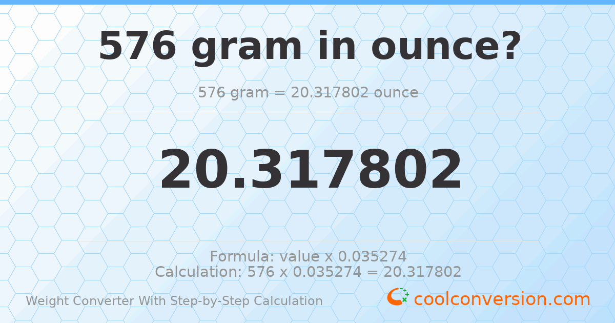 576 grams = 20.3178 ounces