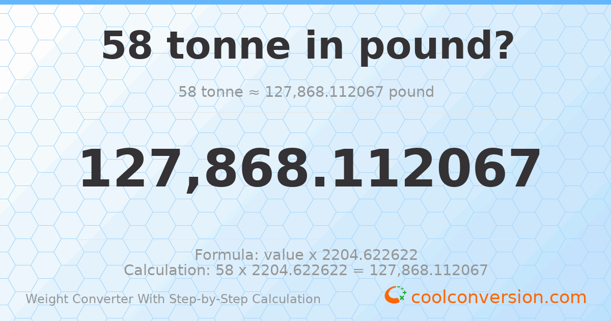 58 tonnes = 127868 pounds