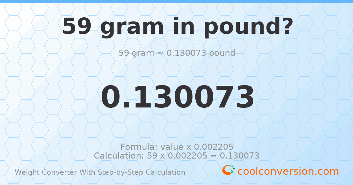 59 grams = 0.130073 pounds