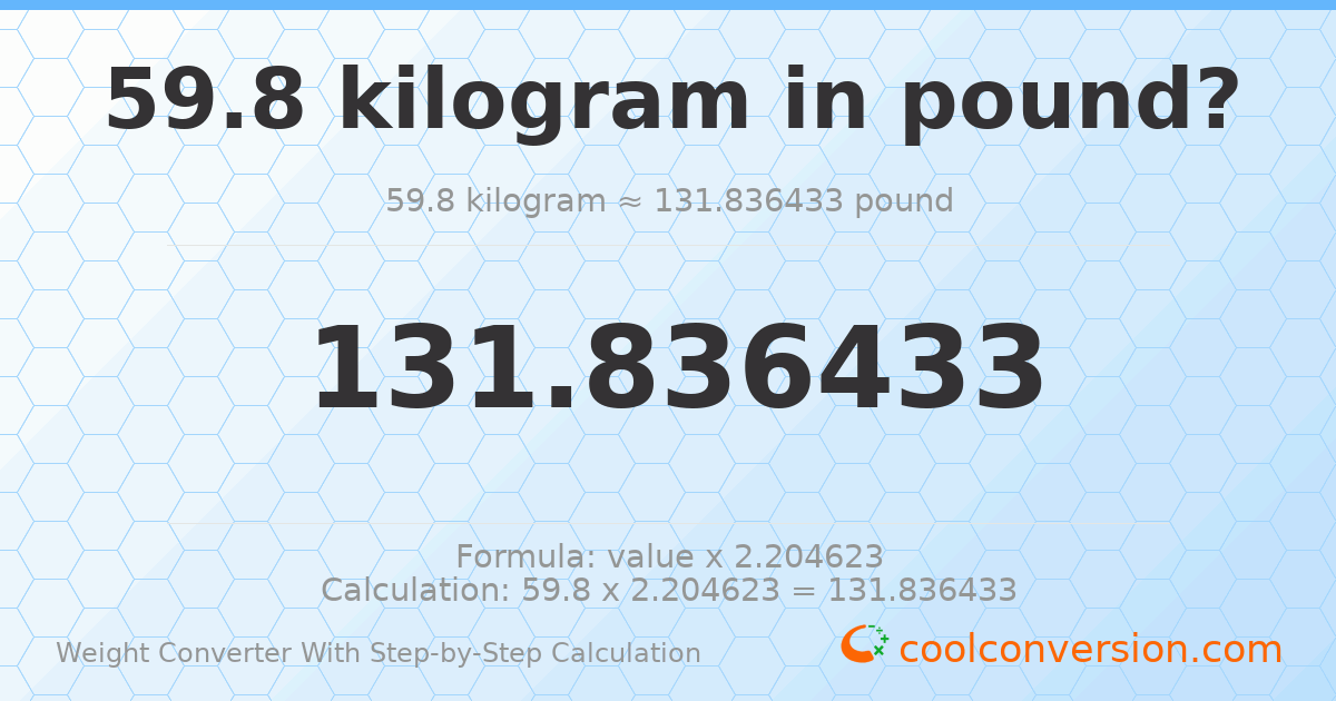 59.8 kilograms = 131.836 pounds
