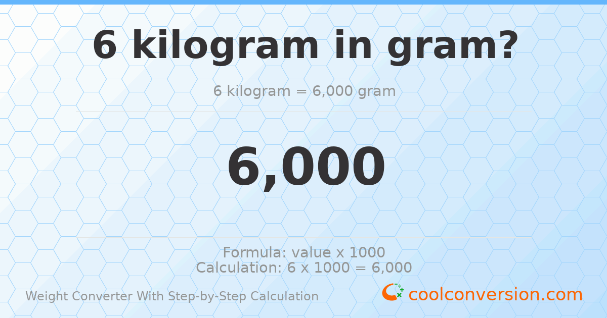 6 kilograms = 6000 grams