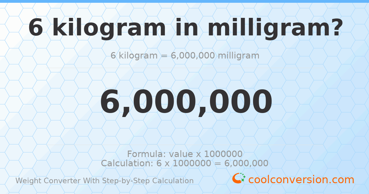 6 kilograms = 6000000 milligrams