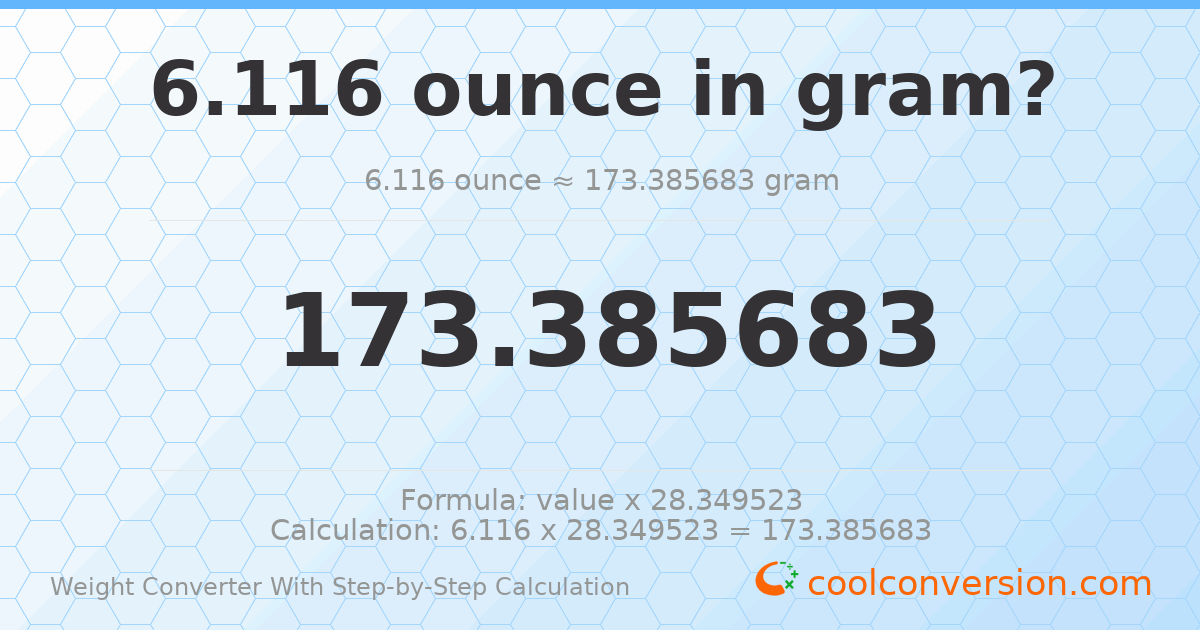 6.116 ounces = 173.386 grams