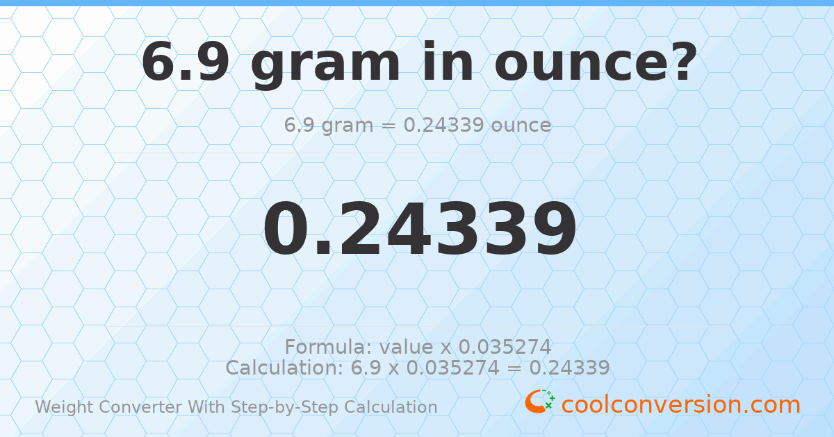 6.9 grams = 0.24339 ounces
