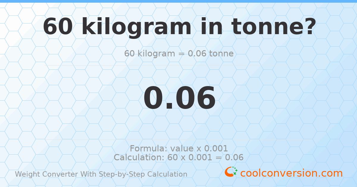60 kilograms = 0.06 tonnes