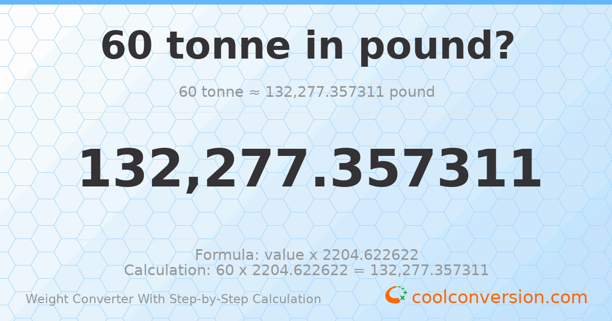 60 tonnes = 132277 pounds