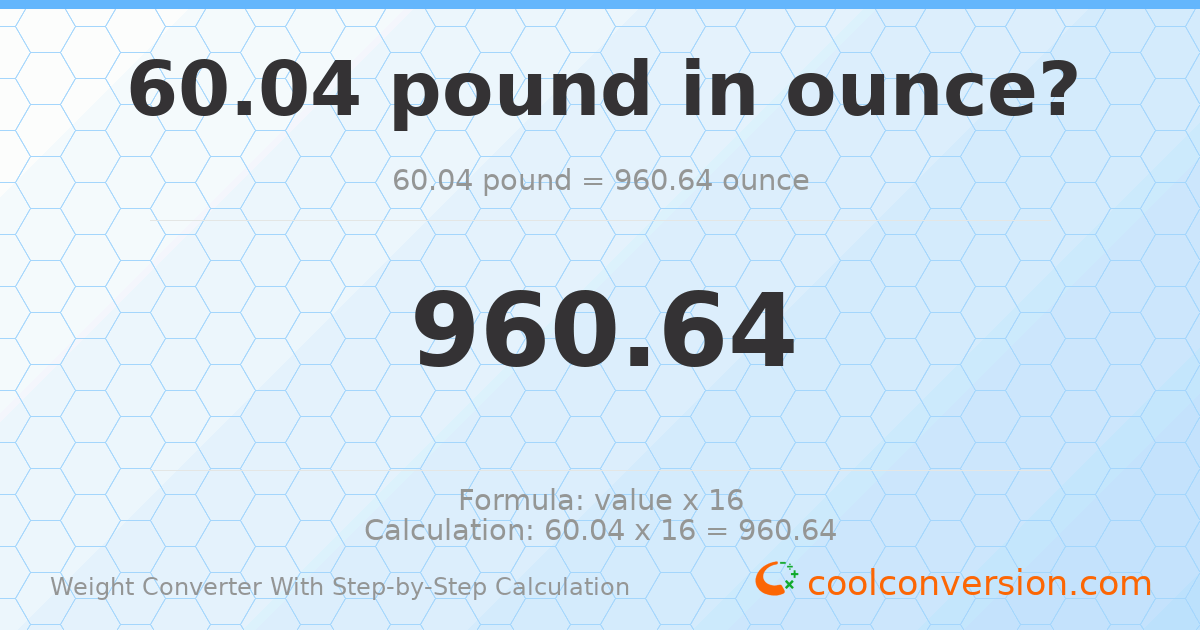 60.04 pounds = 960.64 ounces