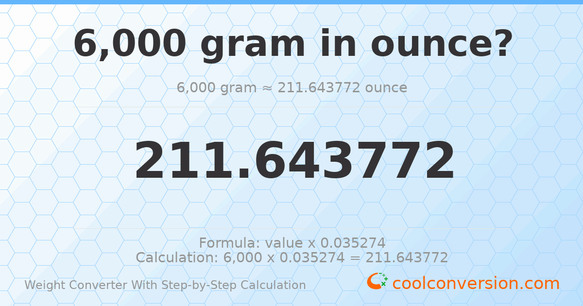 6000 grams = 211.644 ounces