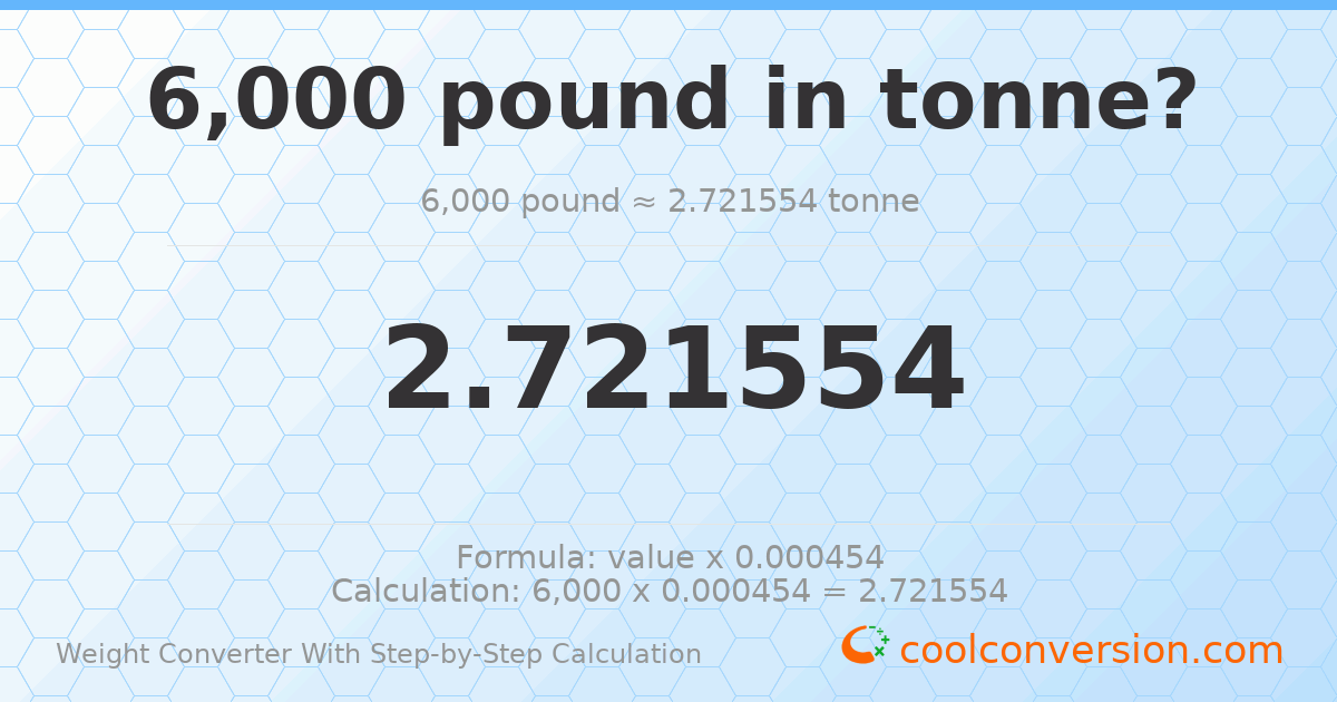 6000 pounds = 2.72155 tonnes