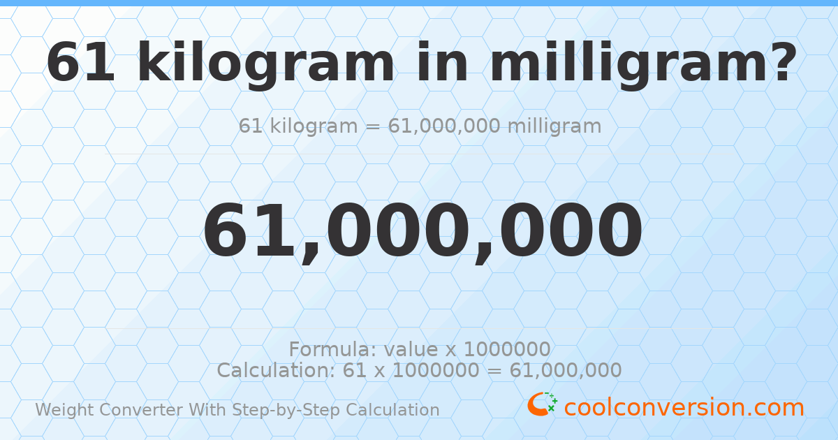 61 kilograms = 6.1 × 10⁷ milligrams