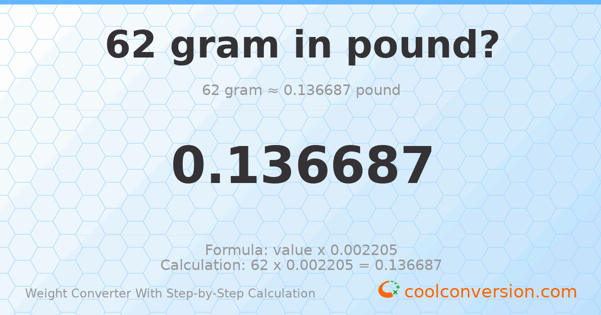 62 grams = 0.136687 pounds