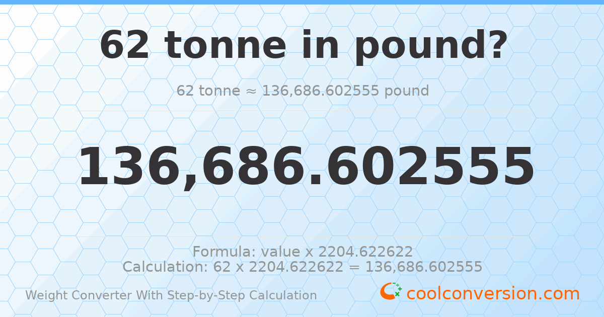 62 tonnes = 136687 pounds