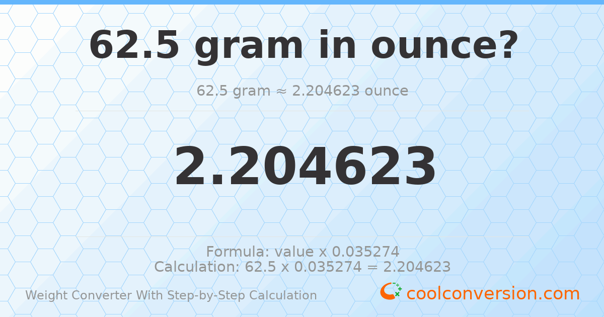 62.5 grams = 2.20462 ounces