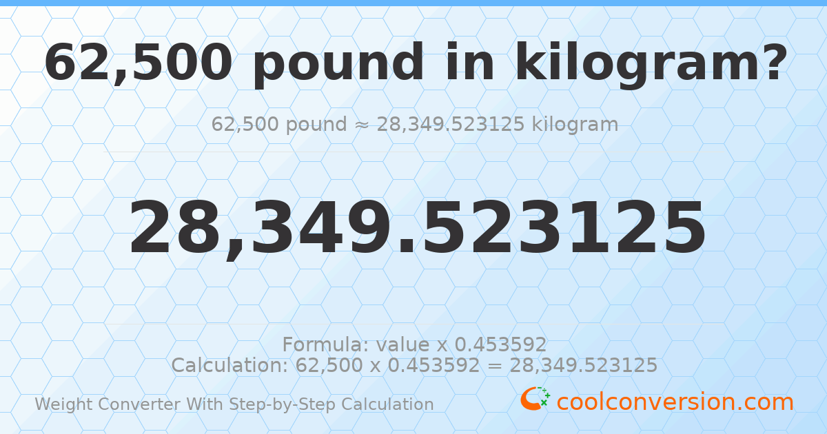 62500 pounds = 28349.5 kilograms
