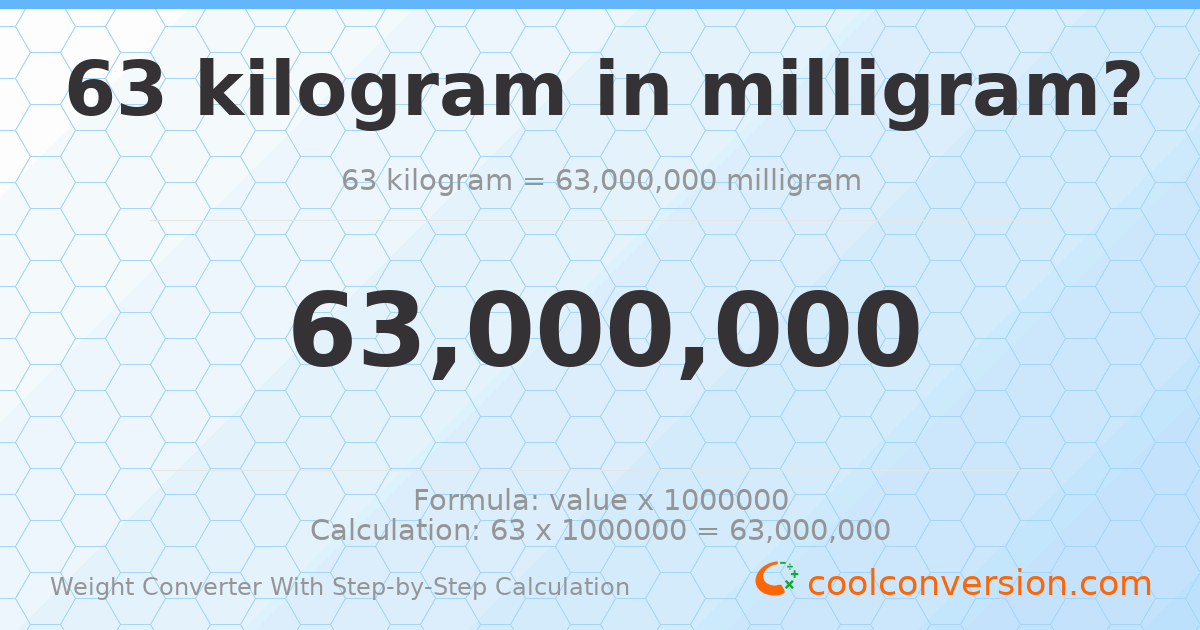 63 kilograms = 6.3 × 10⁷ milligrams