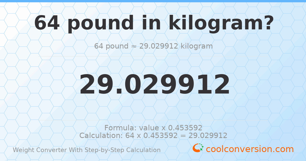 64 pounds = 29.0299 kilograms