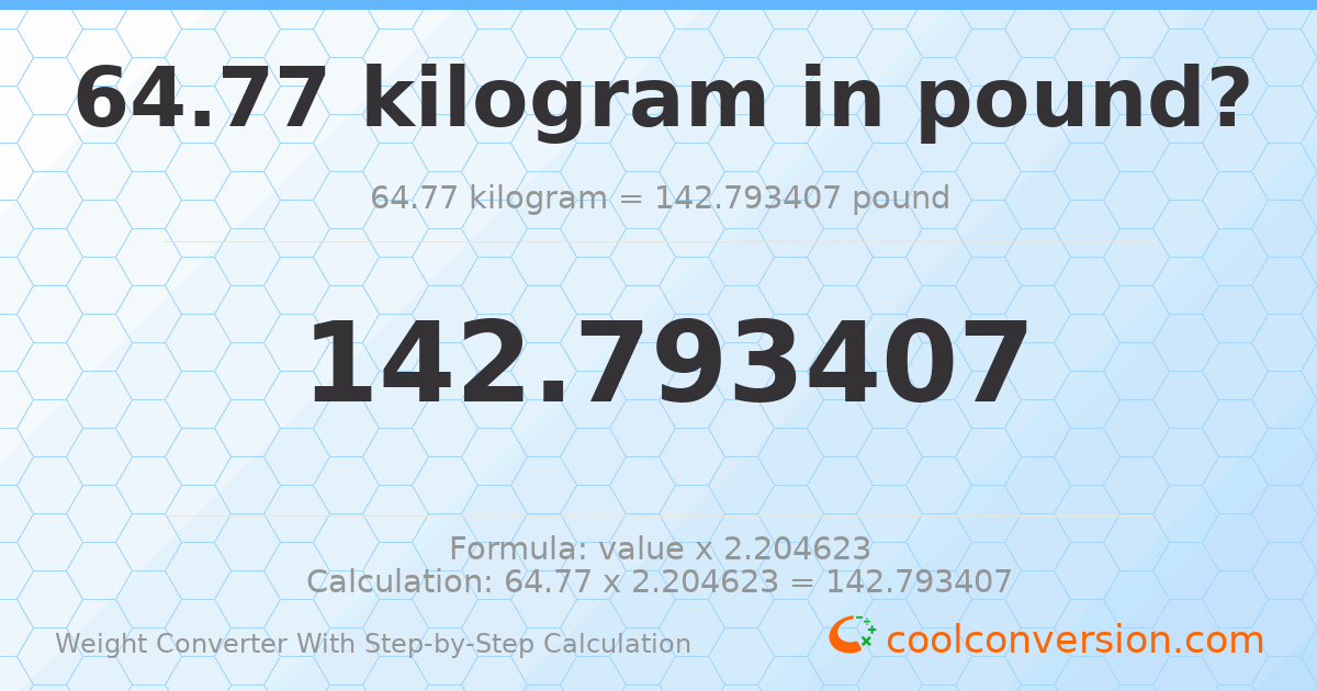 64.77 kilograms = 142.793 pounds