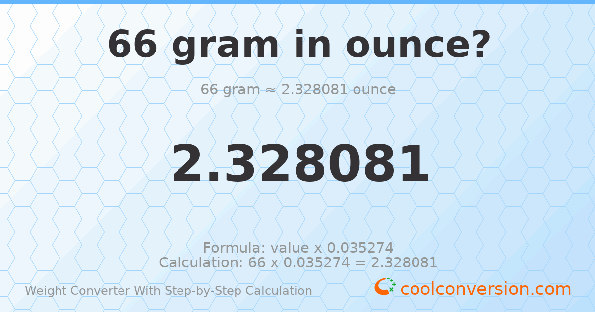 66 grams = 2.32808 ounces