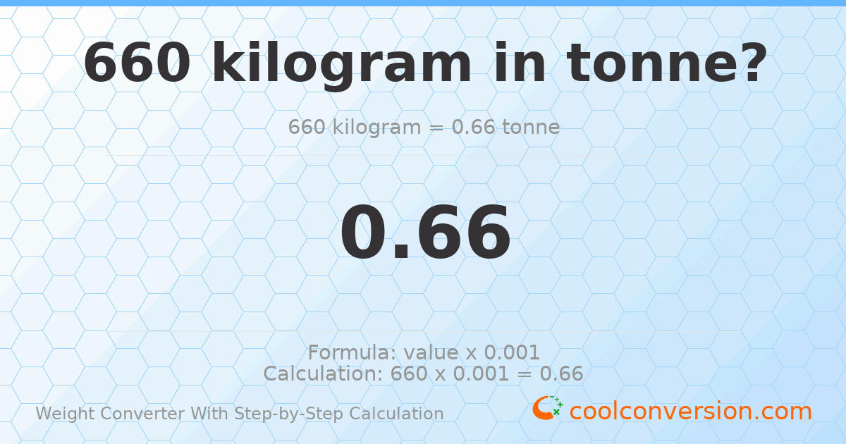 660 kilograms = 0.66 tonnes
