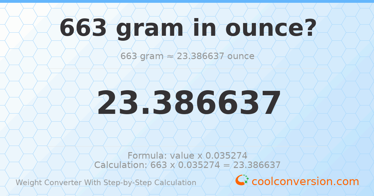 663 grams = 23.3866 ounces