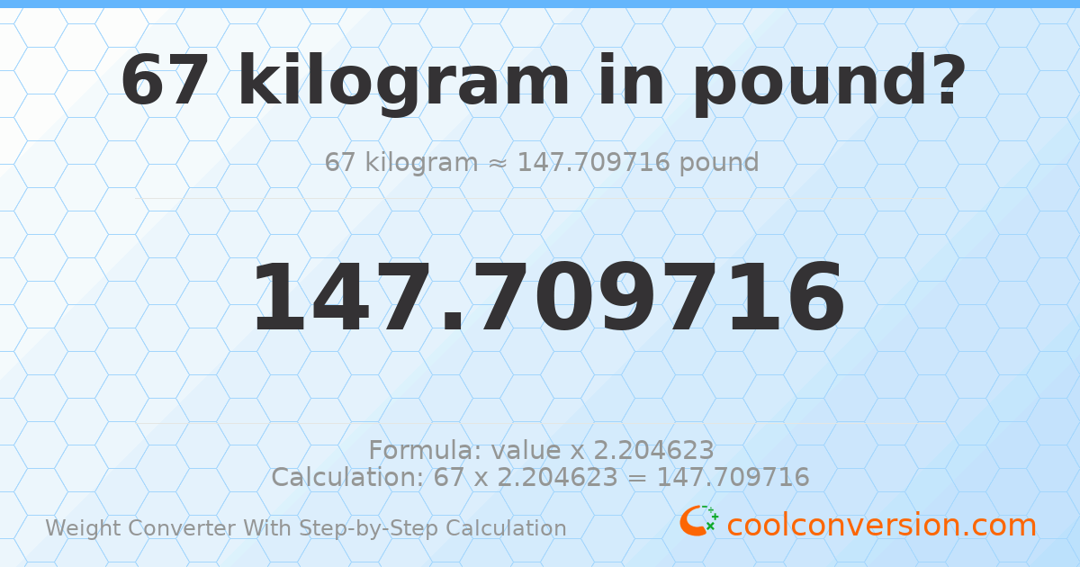 67 kilograms = 147.71 pounds