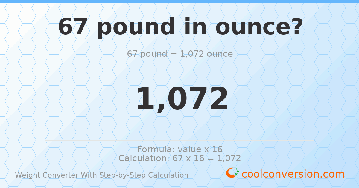 67 pounds = 1072 ounces