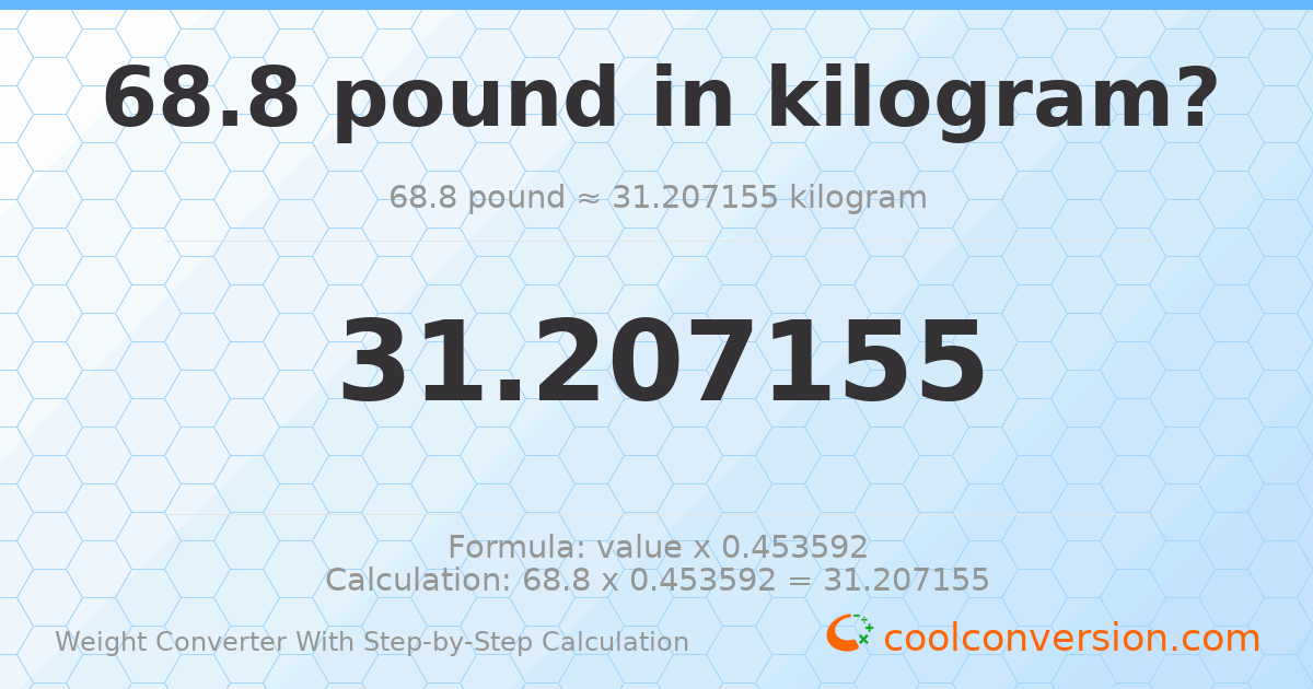 68.8 pounds = 31.2072 kilograms