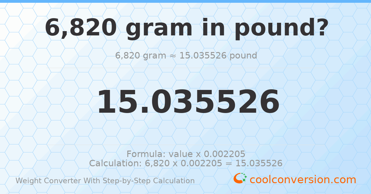 6820 grams = 15.0355 pounds