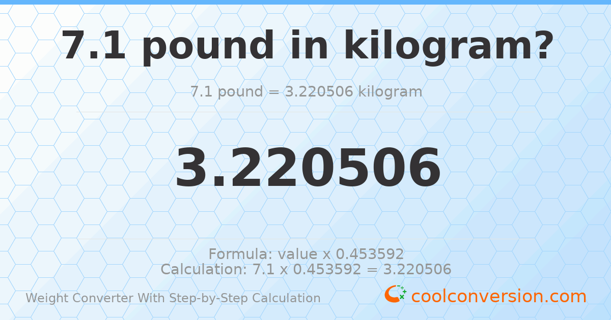 7.1 pounds = 3.22051 kilograms
