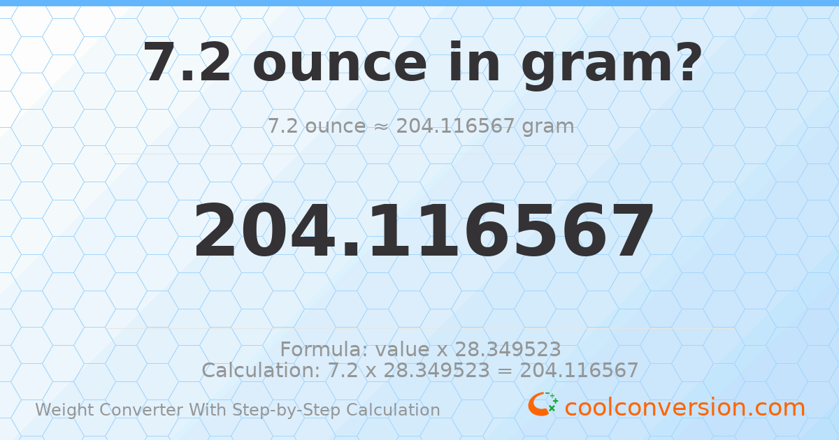 7.2 ounces = 204.117 grams