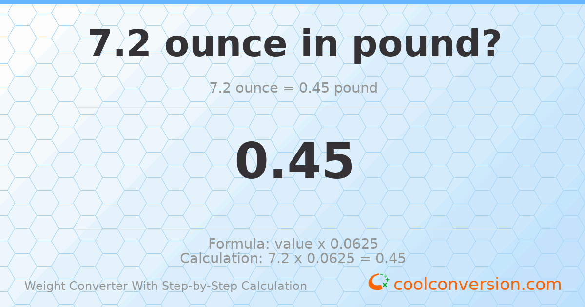 7.2 ounces = 0.45 pounds