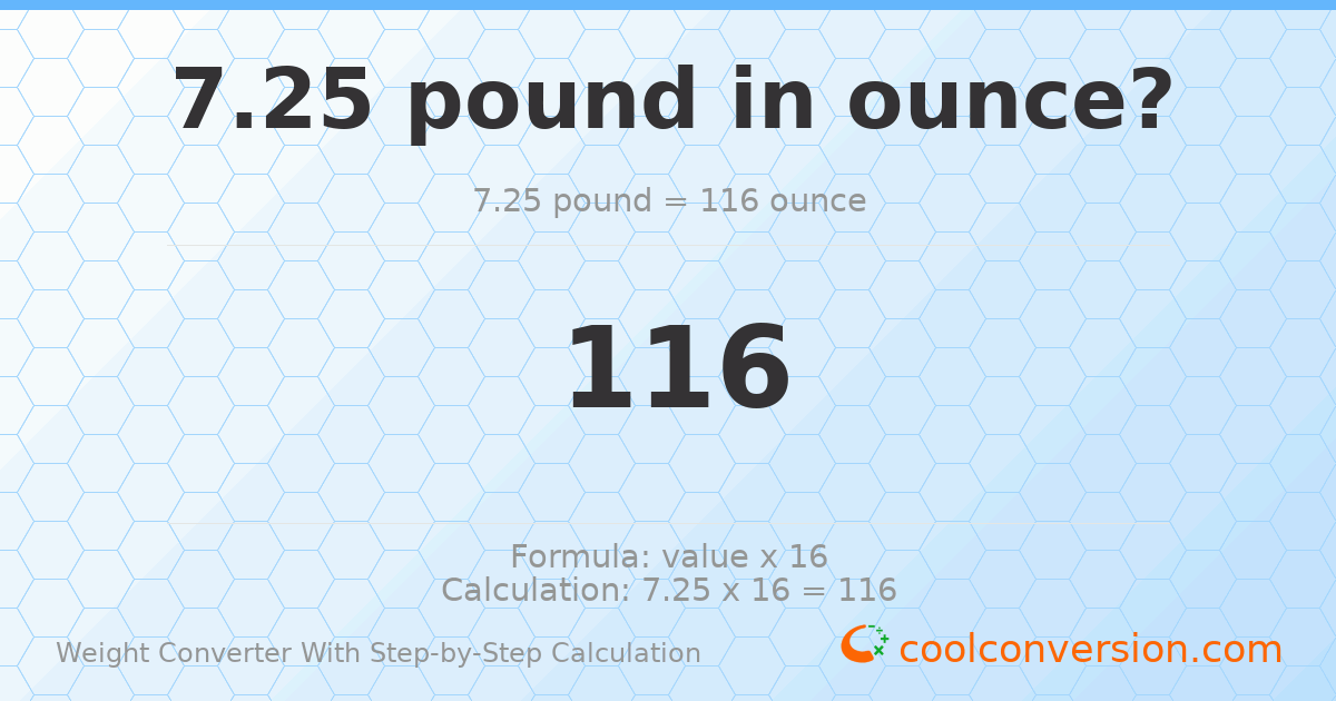 7.25 pounds = 116 ounces