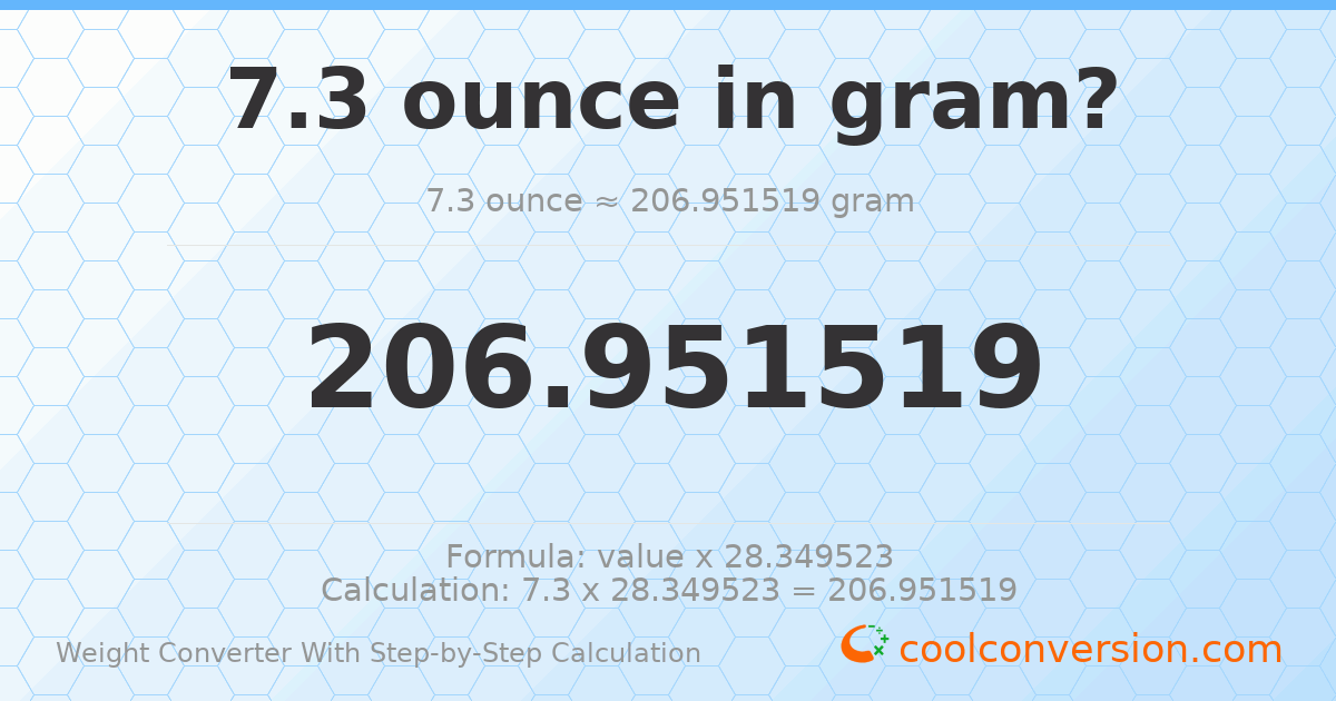 7.3 ounces = 206.952 grams