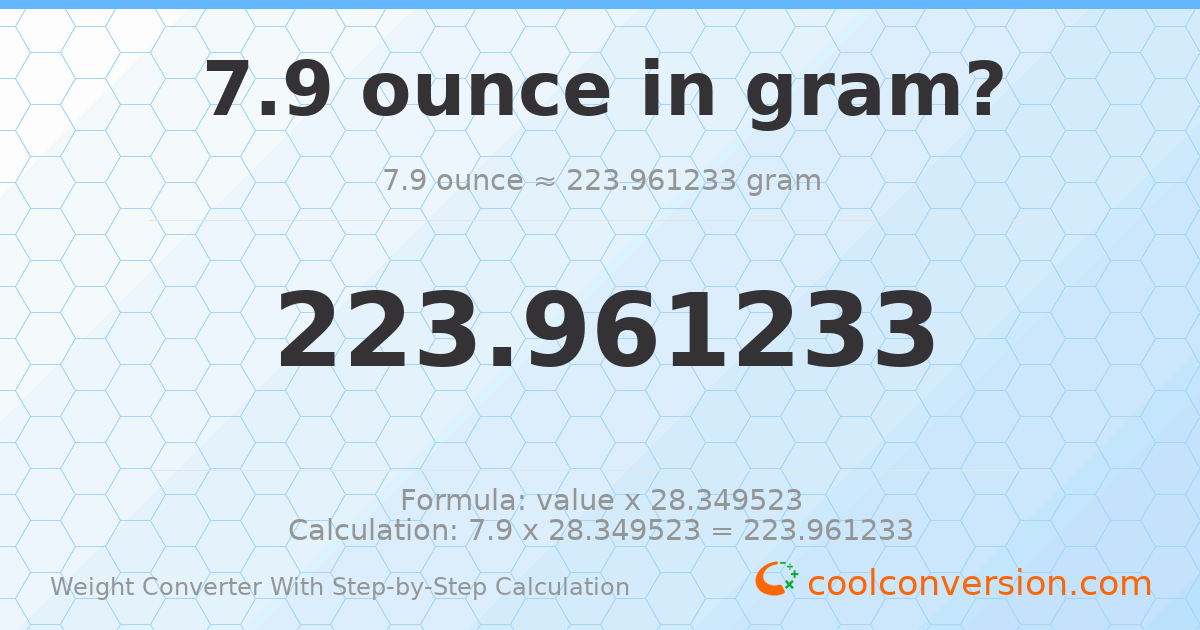7.9 ounces = 223.961 grams