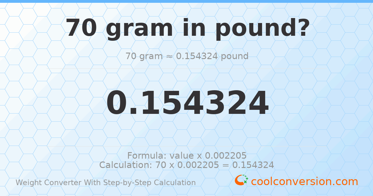 70 grams = 0.154324 pounds