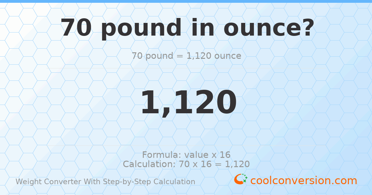70 pounds = 1120 ounces
