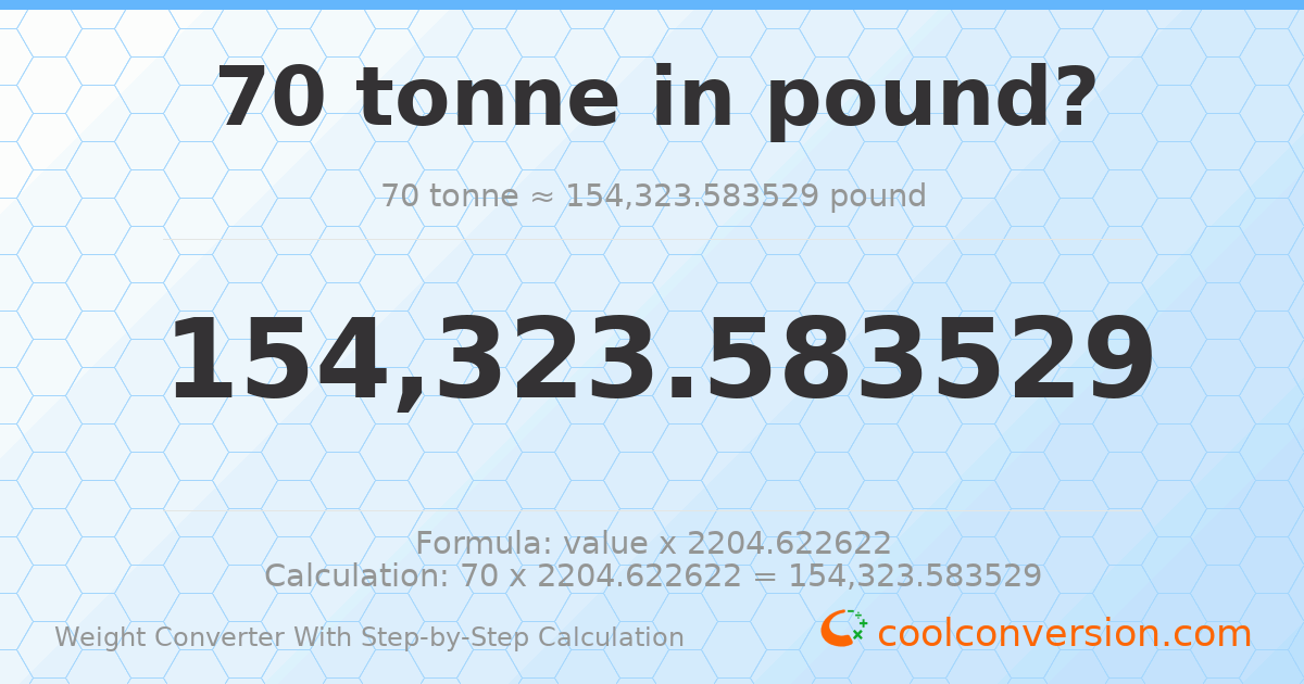 70 tonnes = 154324 pounds