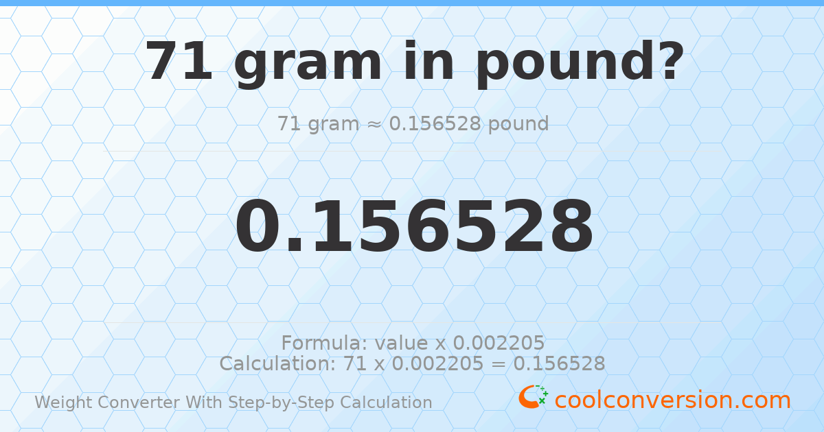 71 grams = 0.156528 pounds
