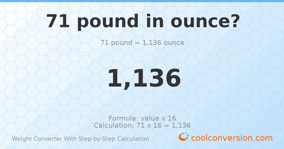 71 pounds = 1136 ounces