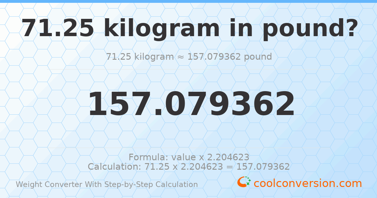71.25 kilograms = 157.079 pounds